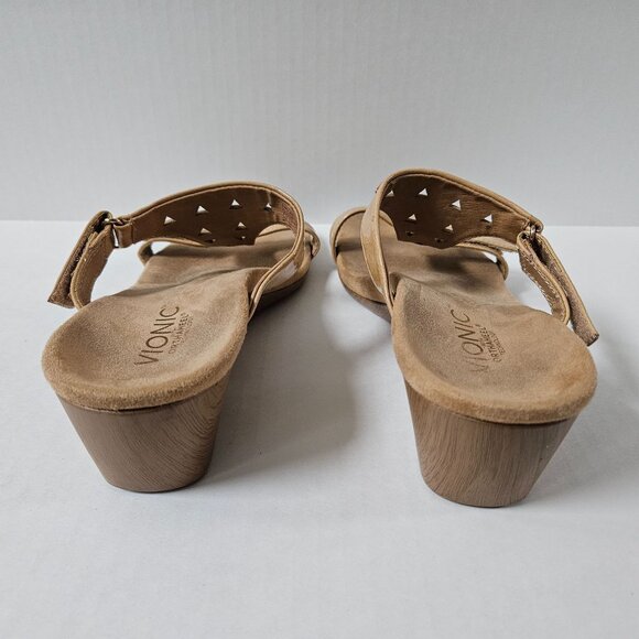 Vionic Womens 9 Maggie Tan Studded Wedge Patent Leather Sandals - Picture 4 of 7